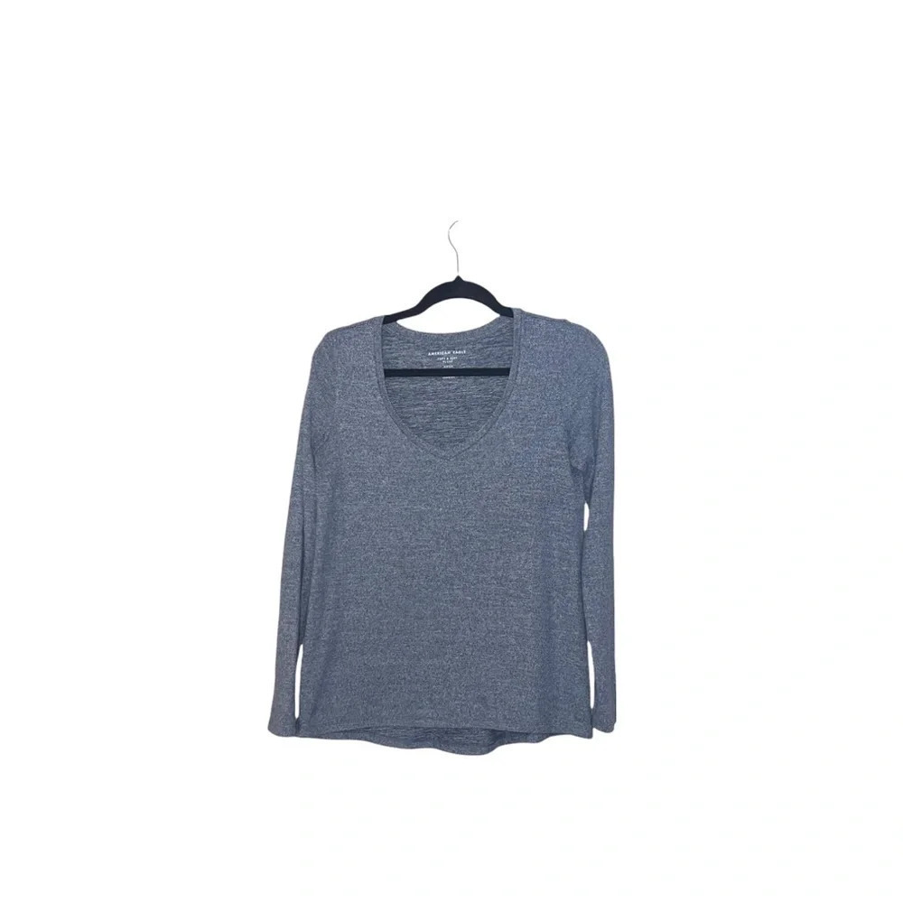 American Eagle Soft & Sexy Plush Blue Heathered V-neck Top Small Women’s